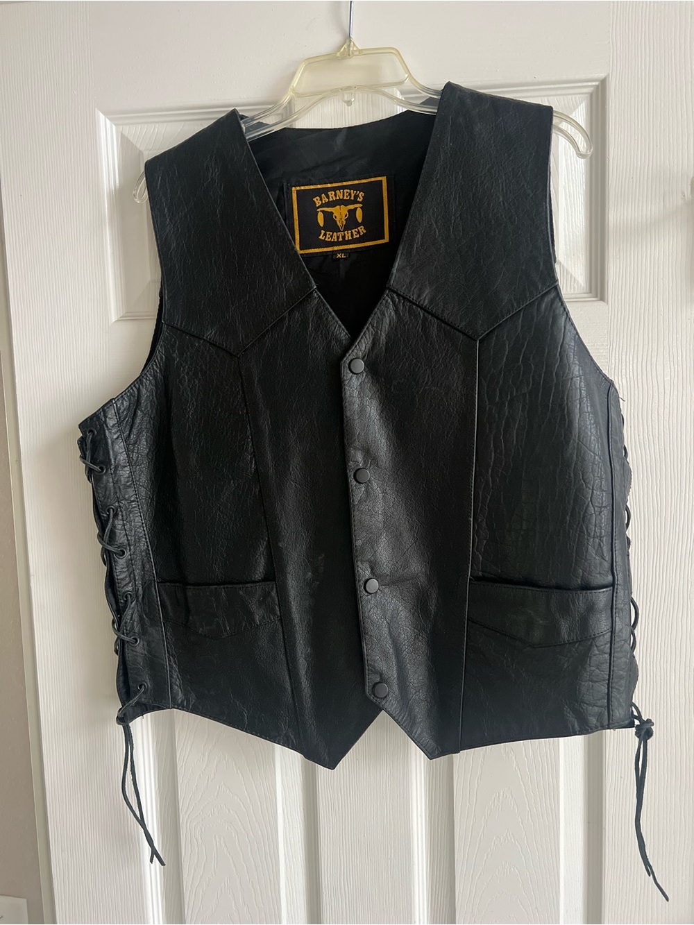 Barneys New York Black Leather Lace-Up Side Vest